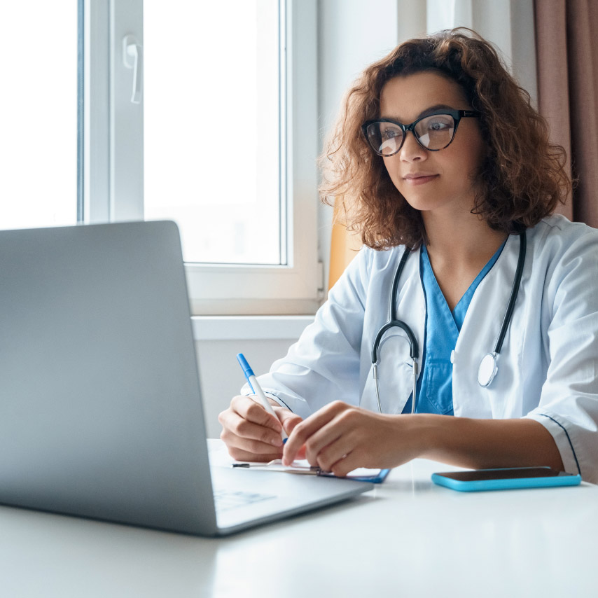 A doctor attends a training via Webex