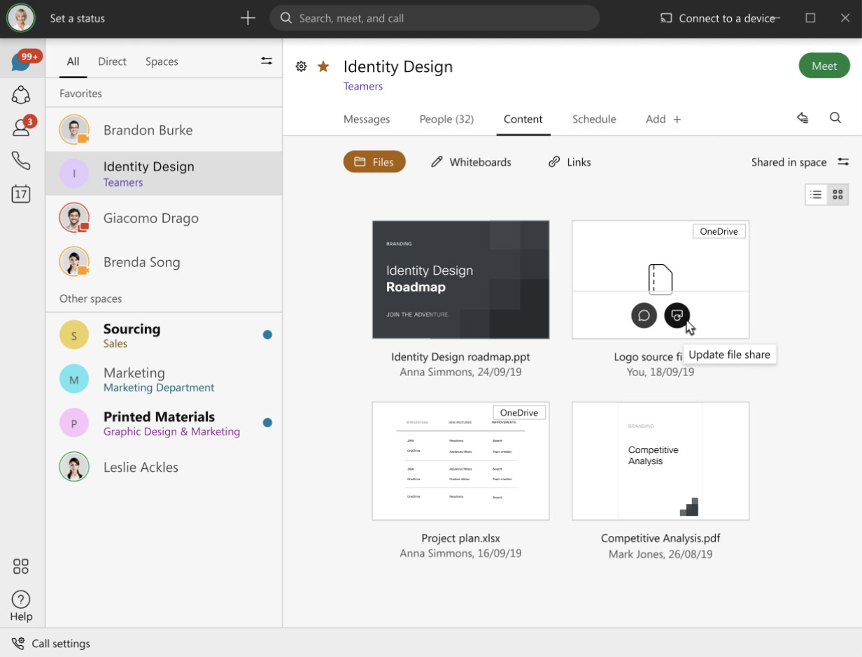 Ejemplo del uso compartido de archivos y contenidos en Webex Messaging