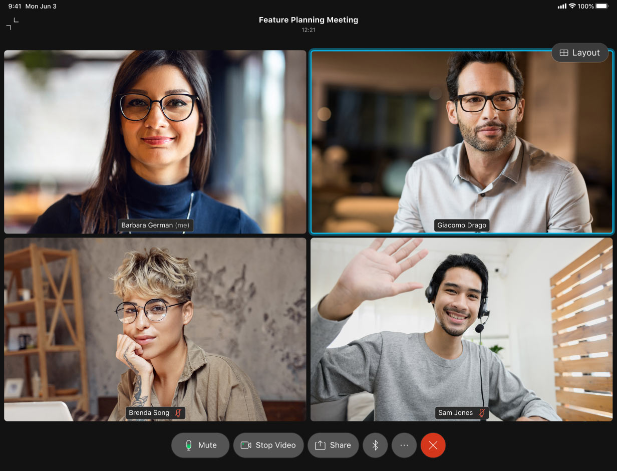 Webex Meetings 인터페이스의 예